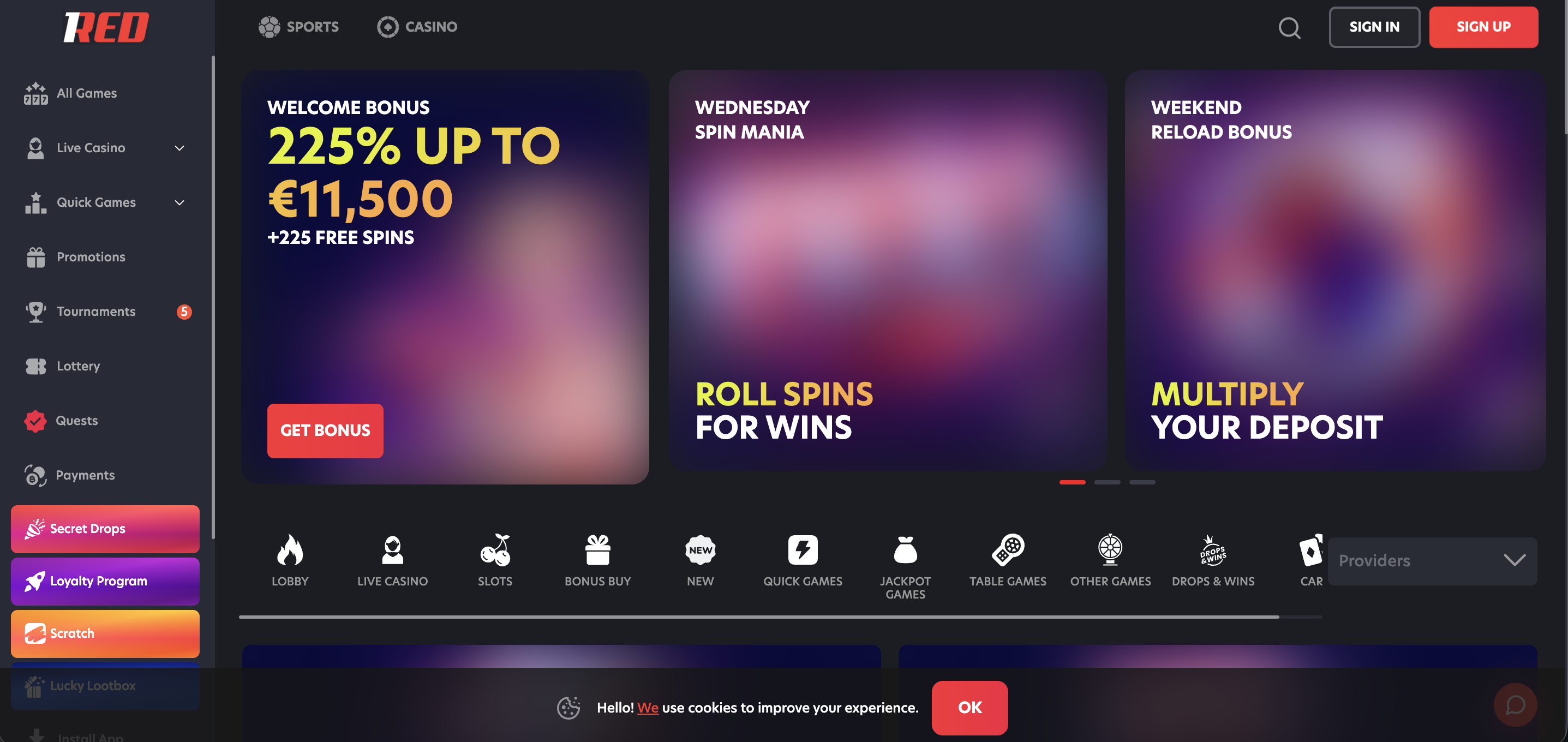 1Red Casino website screenshot