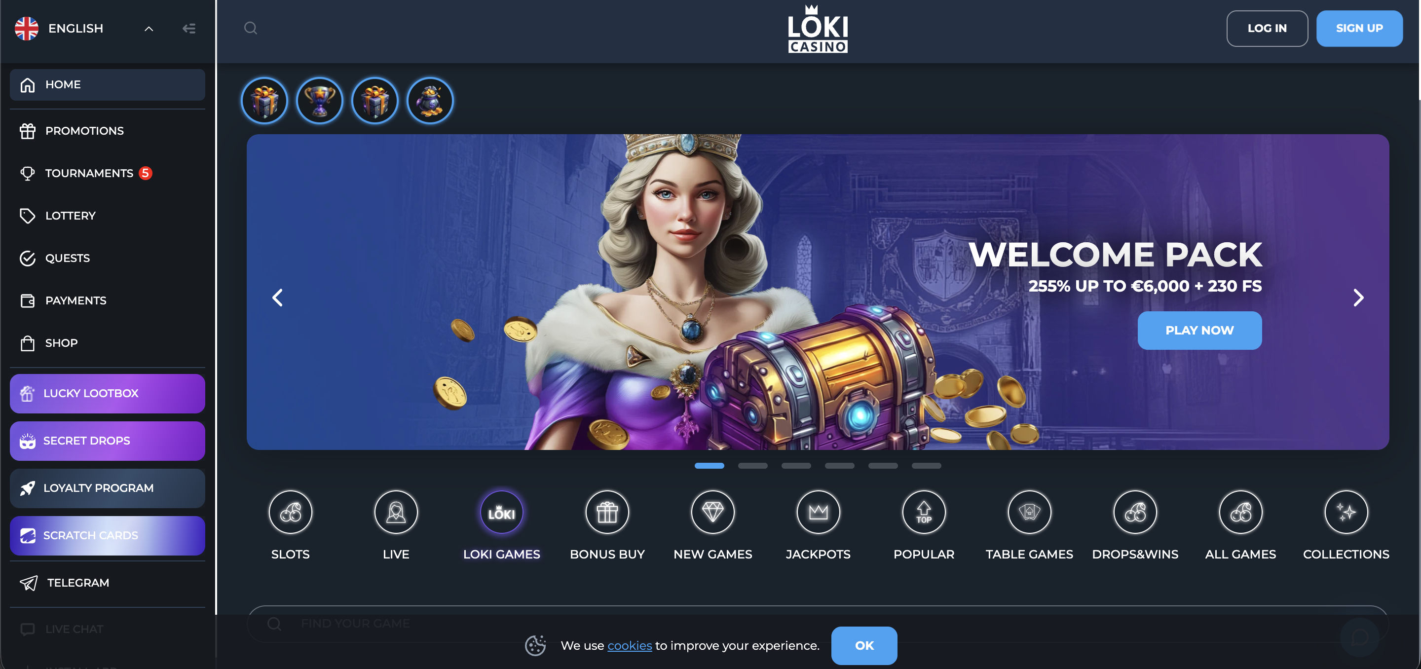 Loki Casino website screenshot