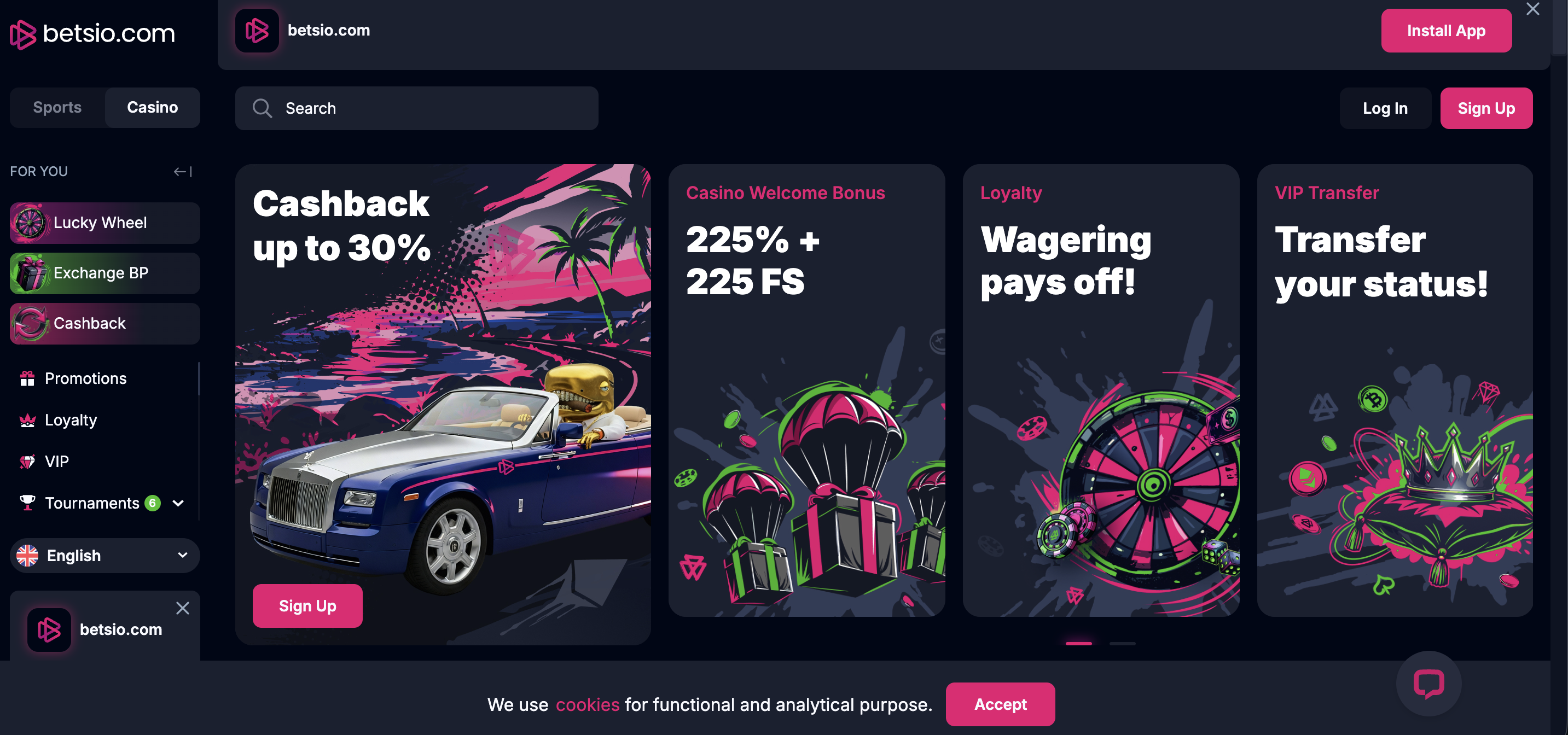 Betsio Casino website screenshot